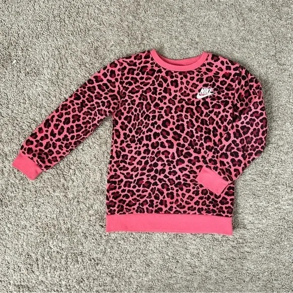 Nike Other - Nike I Kids Girls Pink‎ Black Leopard Print Crewneck Sweatshirt I Size M (6/8)